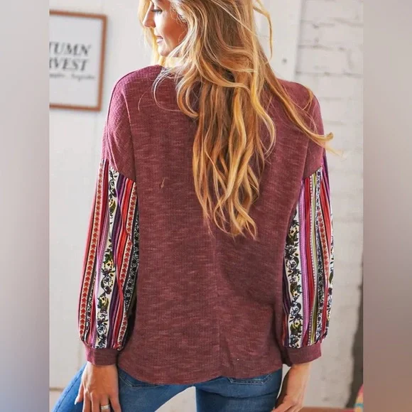 NEW Burgundy Thermal Criss Cross Neck Top, Boutique Fashion, New, S & M - Picture 2 of 8